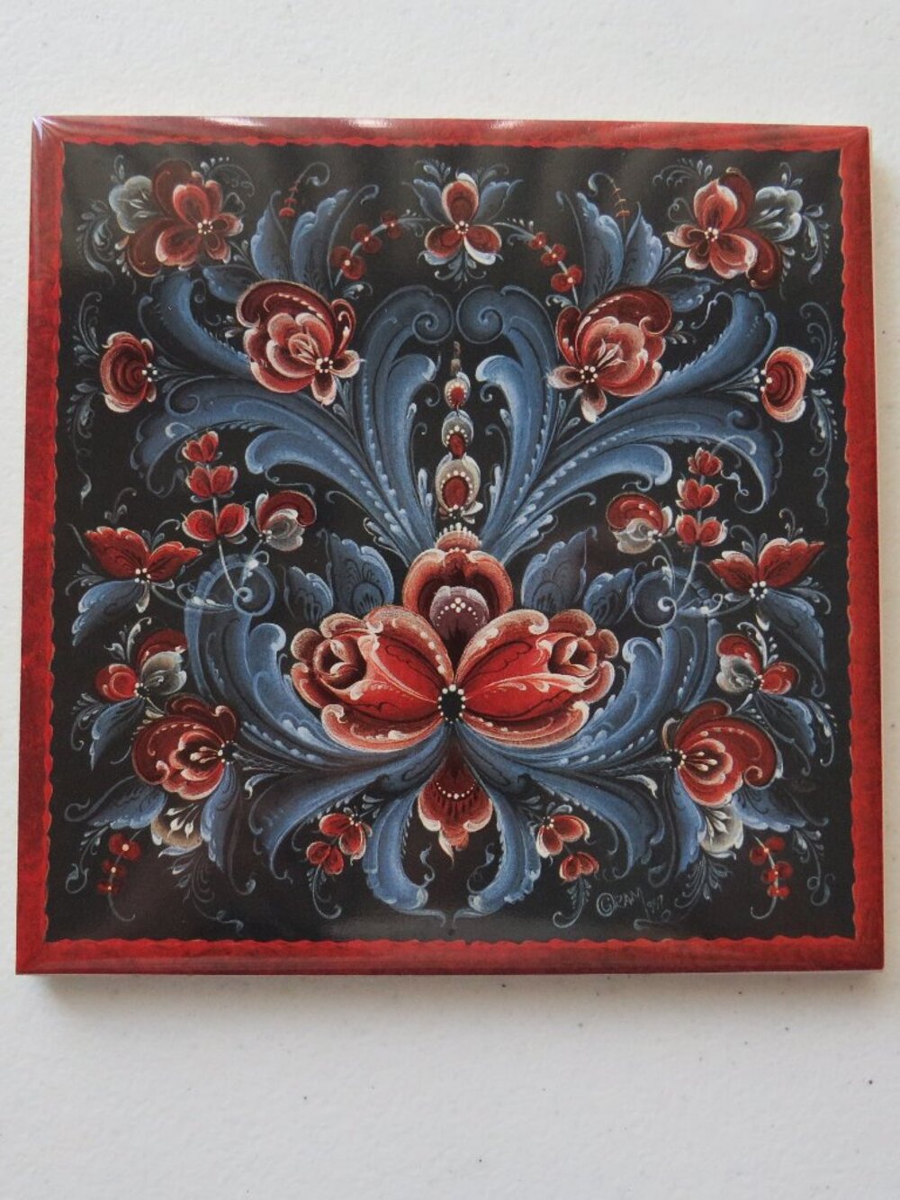 Bergquist Imports Rosemaling Scandinavian Folk Art Tile Trivet Wall Plaque